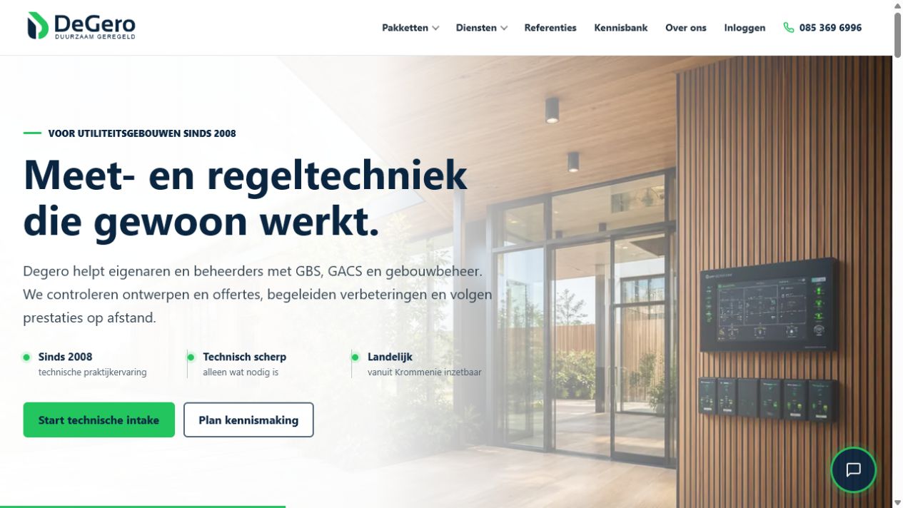 Homepage van Degero over meet- en regeltechniek